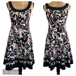 EUC! Jones Wear Dress Black White Pink Floral  Tank Dress Size 4